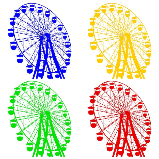 Vettore silhouette atraktsion ruota panoramica colorata illustrazione vettoriale