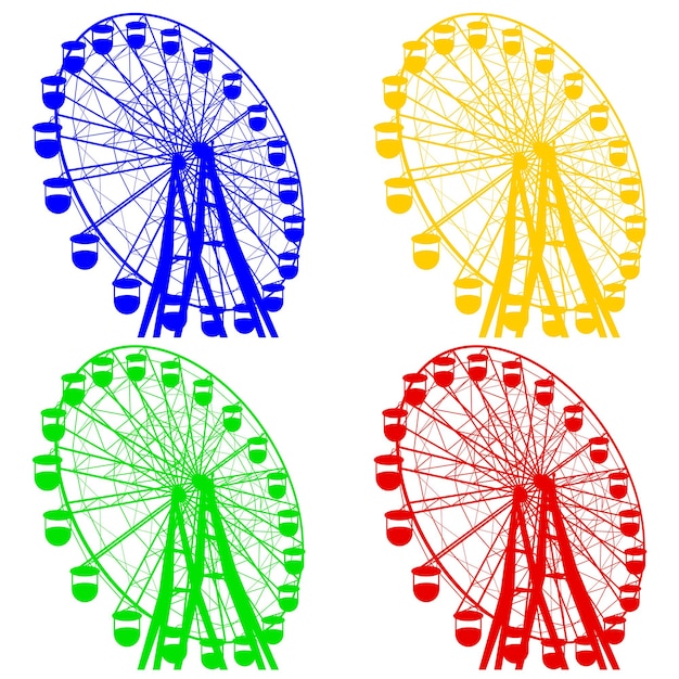 シルエット アトラクション カラフルな観覧車のベクトル図