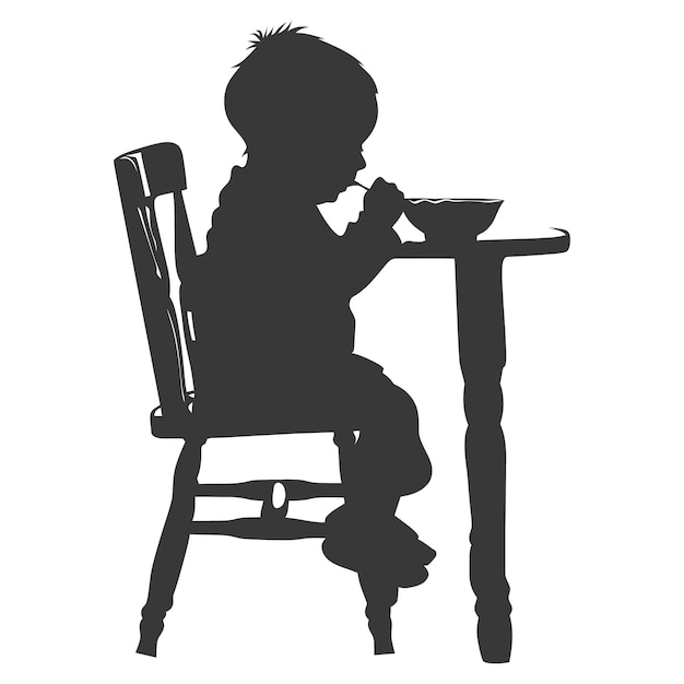 Vector silhouette baby eating in the chair black color only