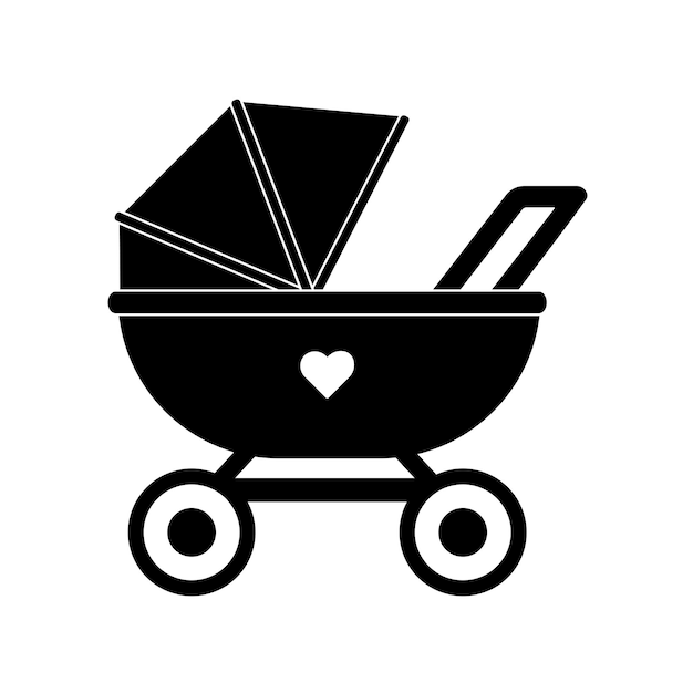 Silhouette of a baby stroller in black and white style