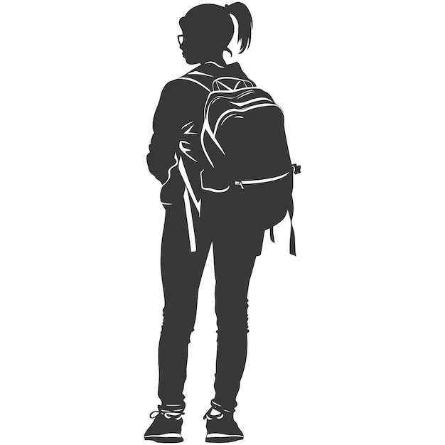 Vector silhouette back to school girl student black color only