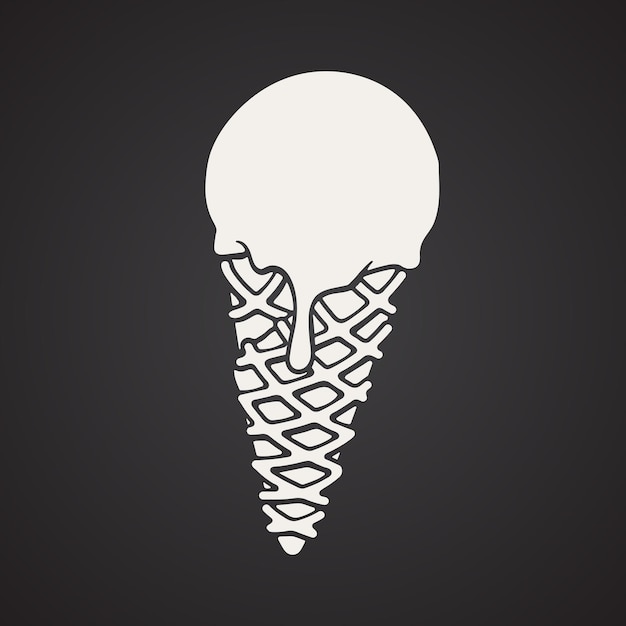 Silhouette of ball of ice cream in the waffle cone vector illustration