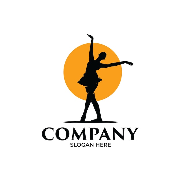 Silhouette of ballet or dance logo design template
