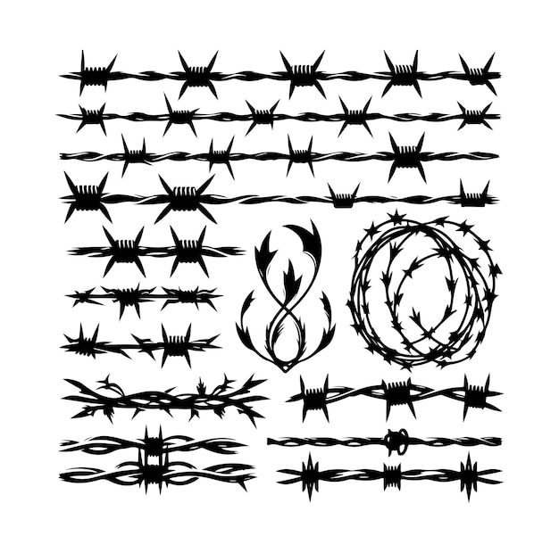 Silhouette barbed wire collection vector