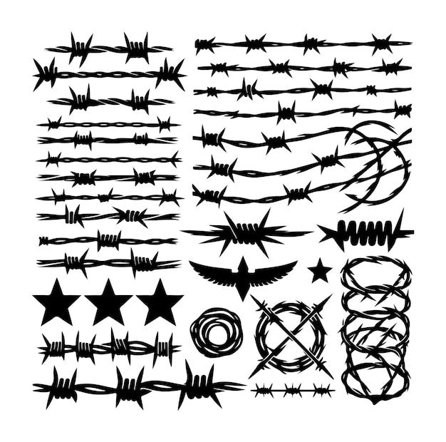 Silhouette barbed wire collection vector