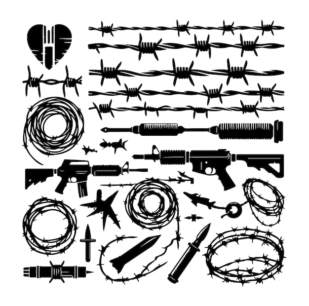 Silhouette barbed wire collection vector