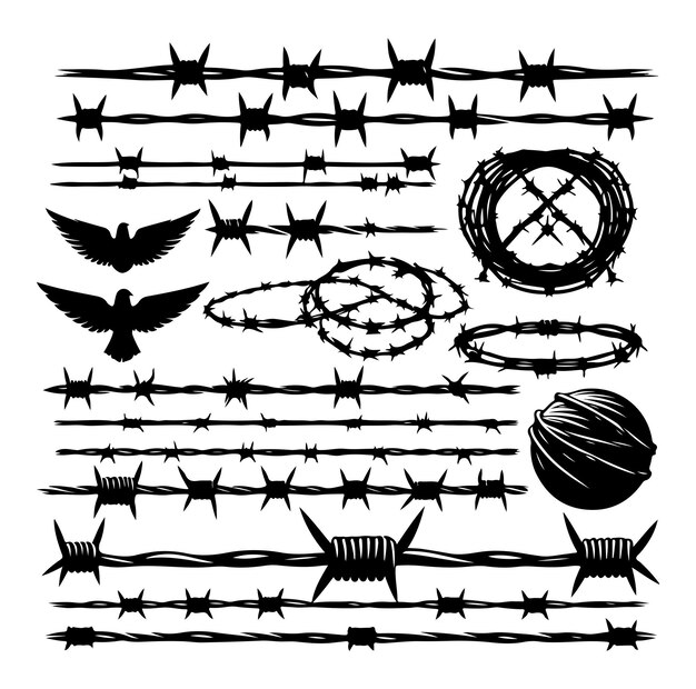 Vector silhouette barbed wire collection vector