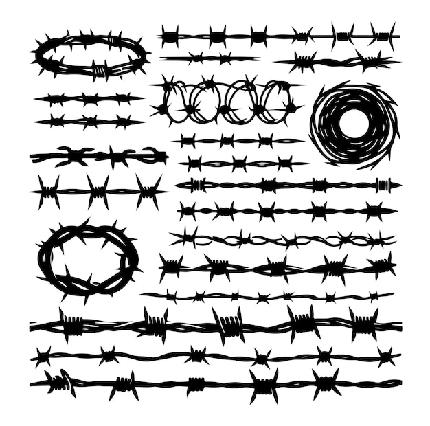 Silhouette barbed wire collection vector