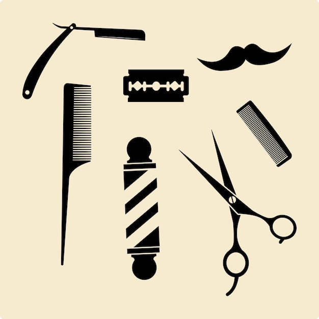 Vector silhouette barber equipment template design icon