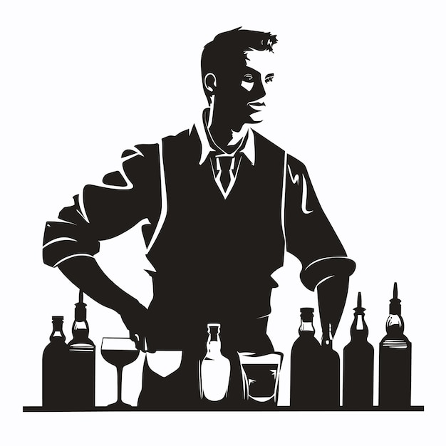 Vector silhouette of a bartender on a white background generative ai