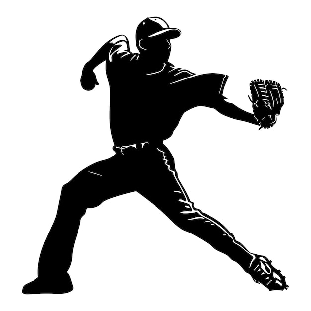 Silhouette baseball pitcher black color only full body