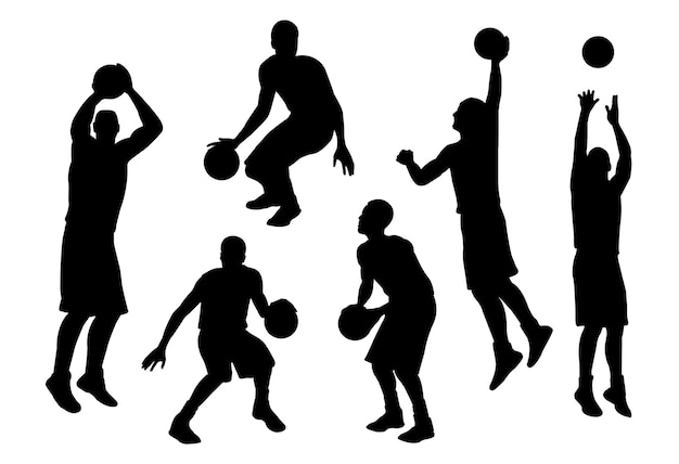 Vettore giocatore di basket silhouette in azione insieme