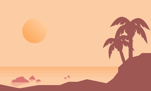 Vector silhouette of beach with palm landscape