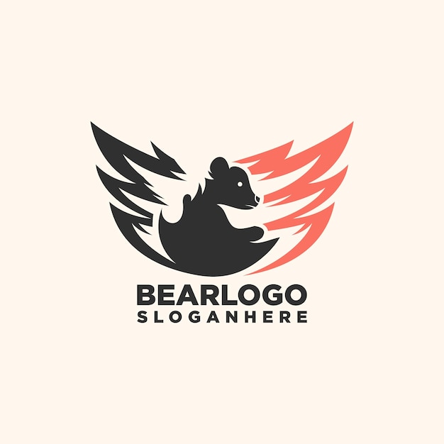 Silhouette bear logo with wings design vector