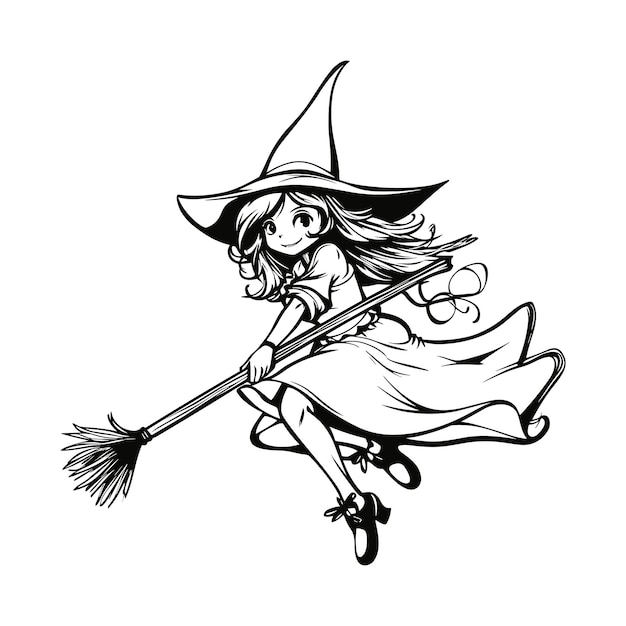 Witch Anime Girl Outline Drawing 17198934 Vector Art at Vecteezy