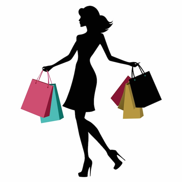 silhouette of a beautiful woman with shopping bags vector