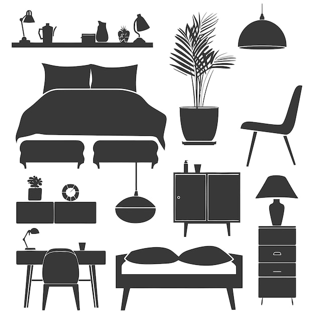 Silhouette bedroom at home equipment black color only