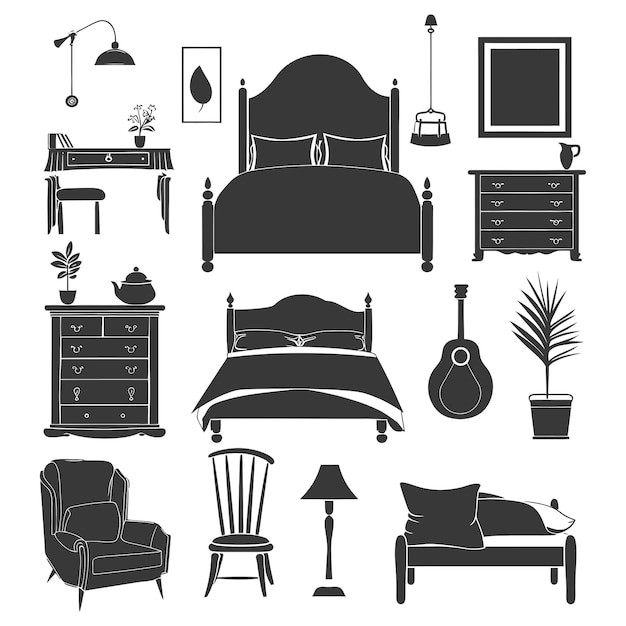 Silhouette bedroom at home equipment black color only