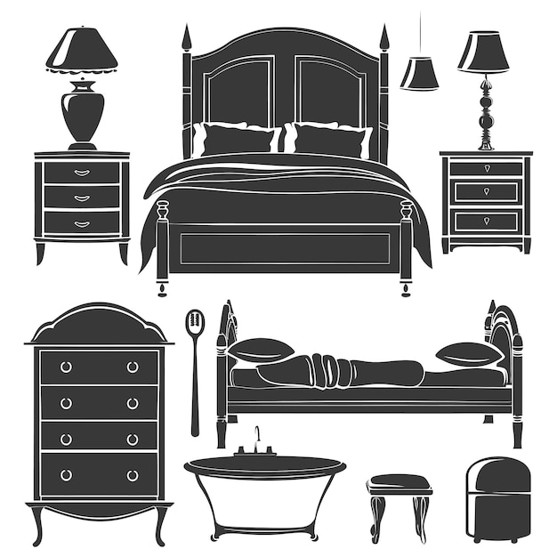 Silhouette bedroom at home equipment black color only