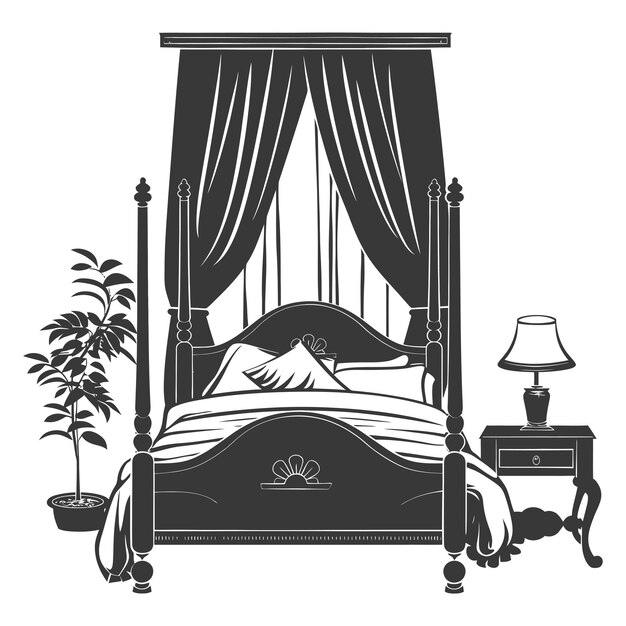 Vector silhouette bedroom at home equipment black color only