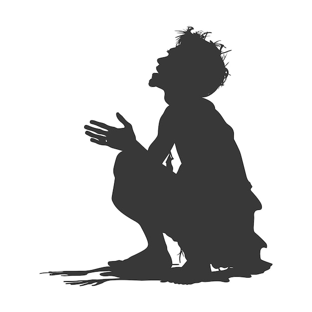 Silhouette beggar black color only full body