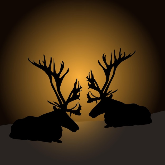 Vector silhouette of big deer in night with moon background