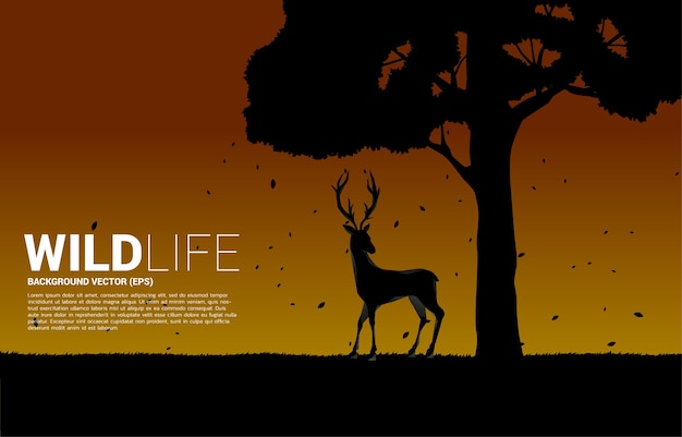 Vector silhouette of big deer with big tree background for natural take care and save the environment.