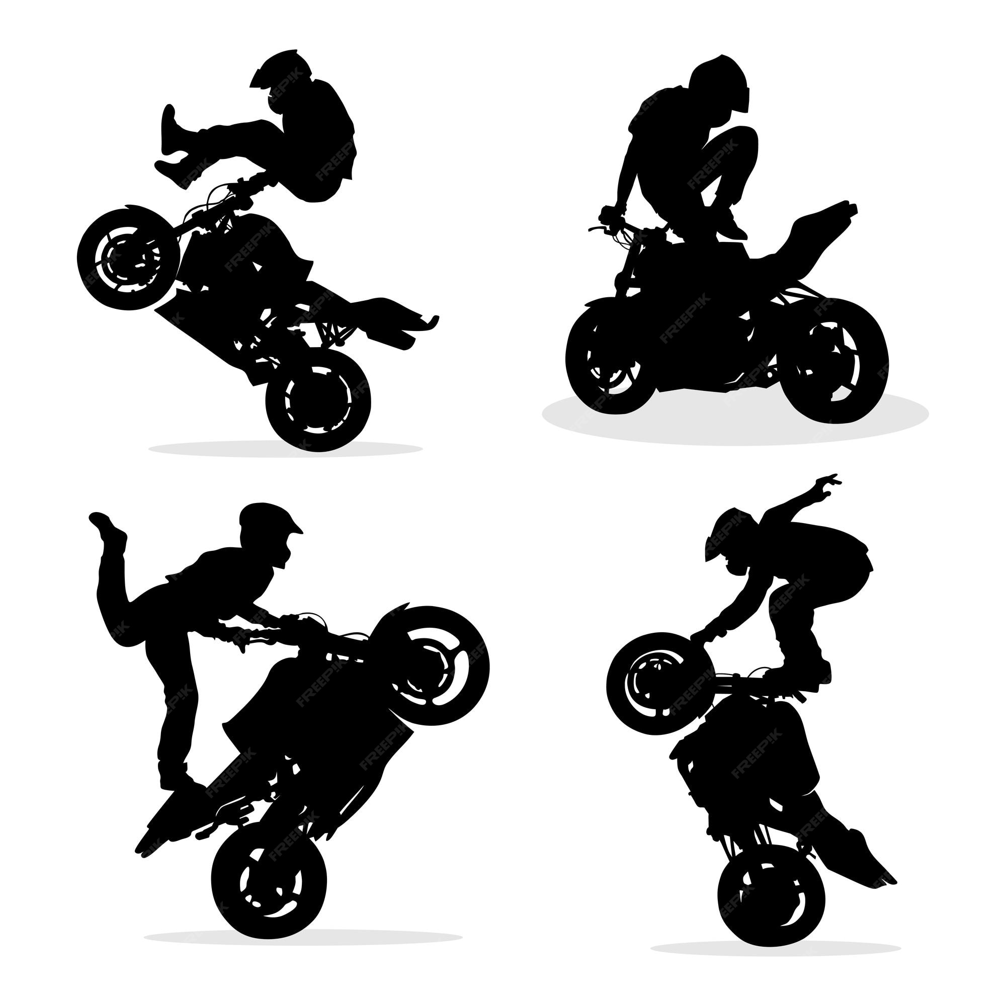 Premium Vector  Silhouette of motorcycle rider performing trick on white  background