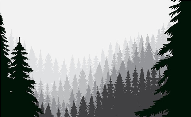 Silhouette black forest nature design vector