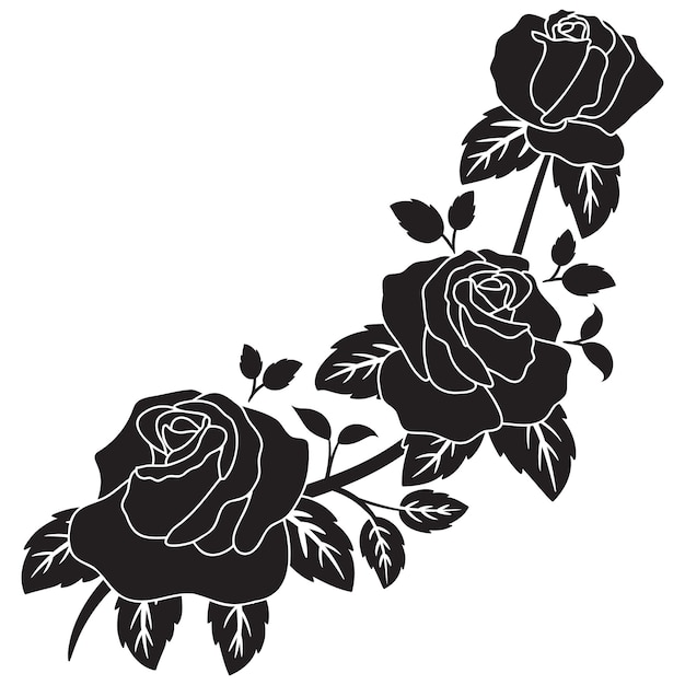 Silhouette black motif rose flower blooming