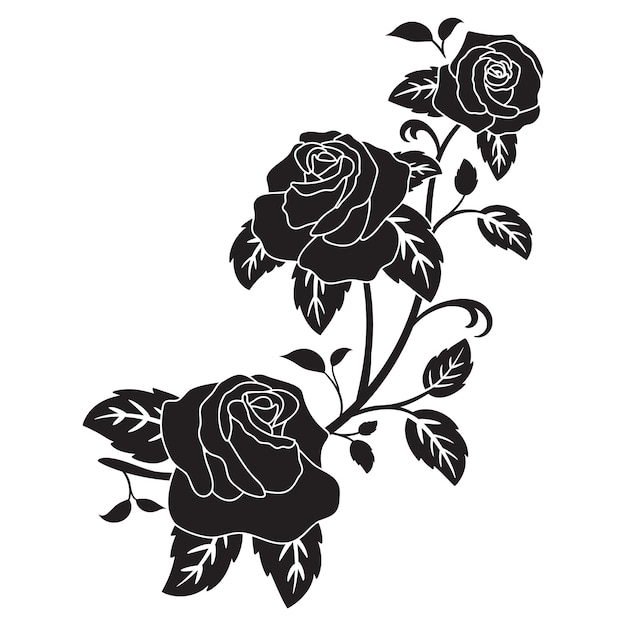 Silhouette black motif rose flower blooming