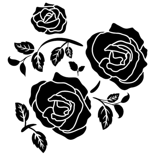 Silhouette black motif rose flower