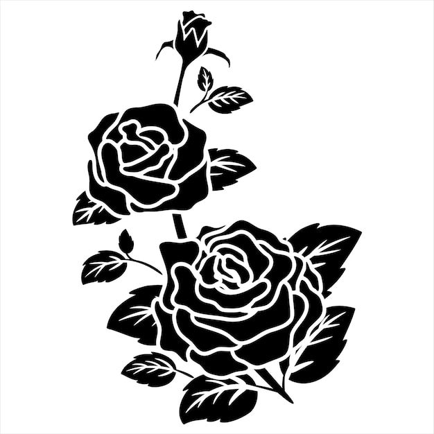 Silhouette black motif rose flower