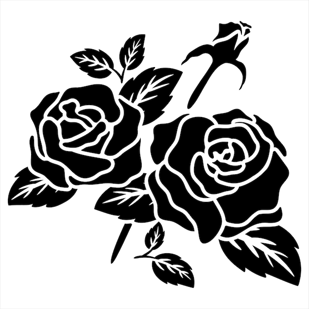 Silhouette black motif rose flower