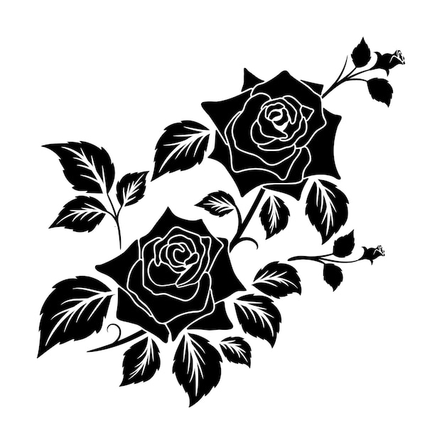 Silhouette black motif rose