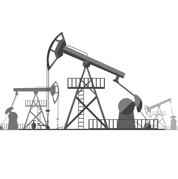 Silhouette black oil derrick on background concept energy industrial flat design style. vector illustration