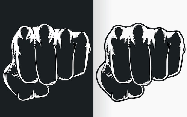 Vector silhouette black punch tattoo front fist