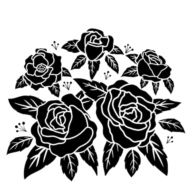 Sagoma nera fiore rosa decorazione illustrazione vettoriale sfondo