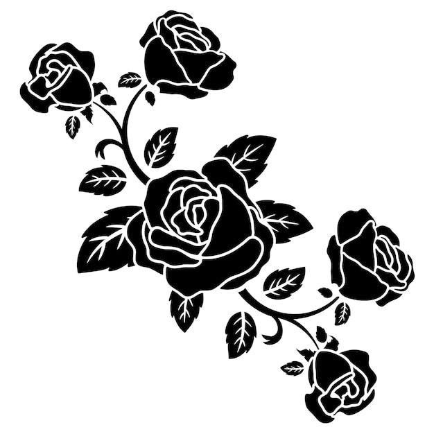 Sagoma nera fiore rosa decorazione illustrazione vettoriale sfondo
