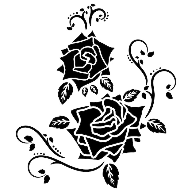 Vector silhouette black rose flower decoration