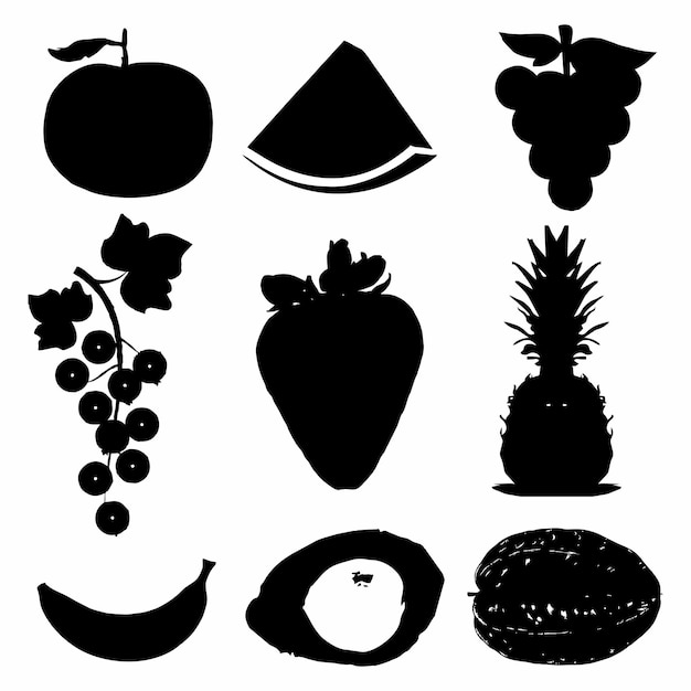 silhouette of black and white fruits icon