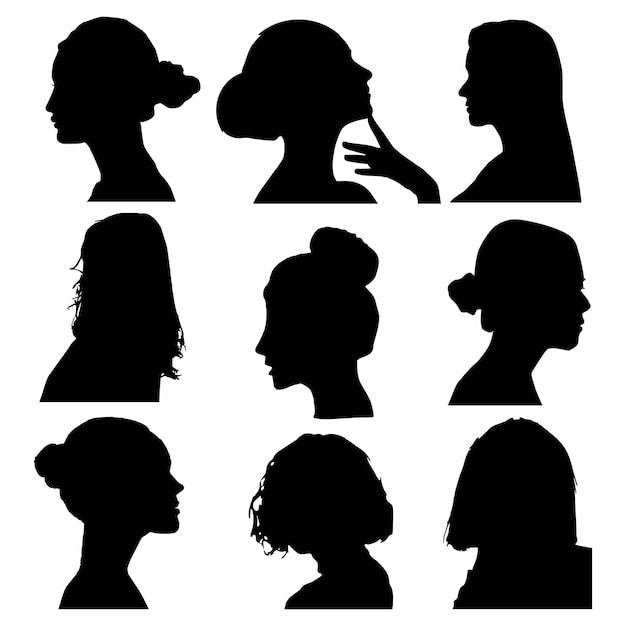 Vector silhouette of black white woman face icon