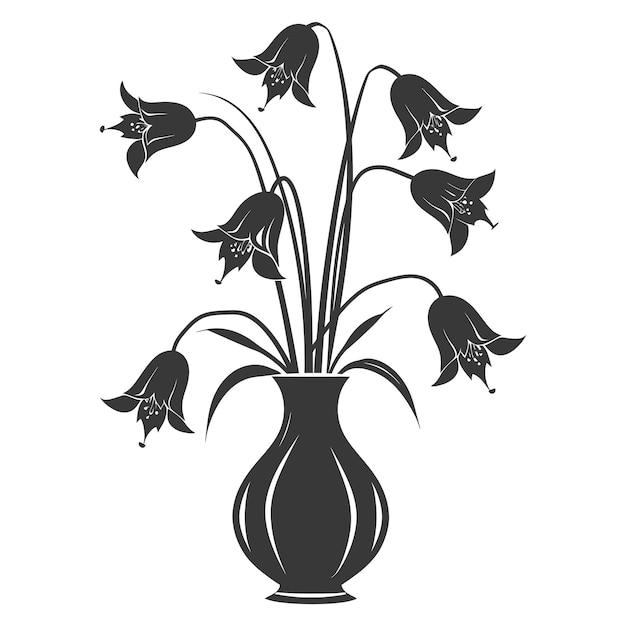 Vector silhouette bluebell flower in the vase black color only