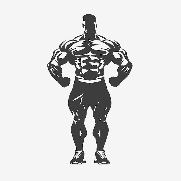 Silhouette di un bodybuilder su uno sfondo bianco ai generativa