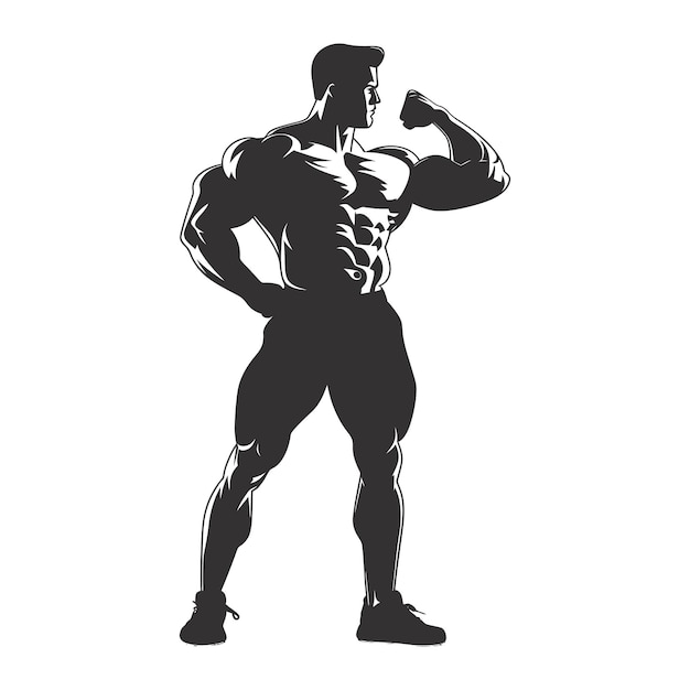 Silhouette Bodybuilding flexing body muscle black color only