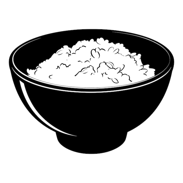 Силуэт миски с рисовой едой только черного цвета