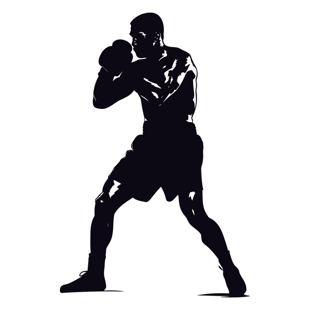 Vector silhouette boxing full body black color only