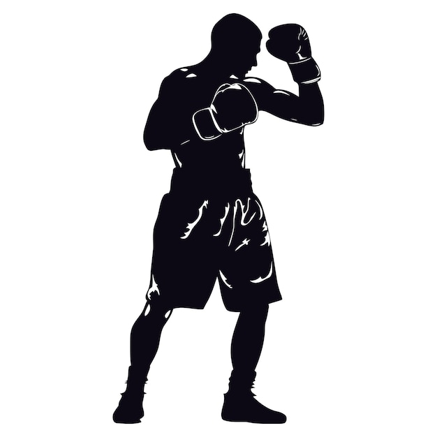 Vector silhouette boxing full body black color only