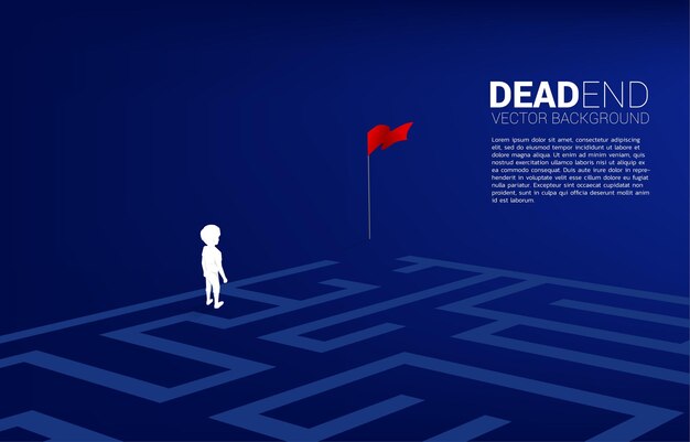 Silhouette of boy at dead end of maze. Concept of for problem and wrong decision.