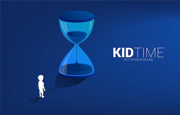 Silhouette of boy standing with sand clock concept for kid and children time